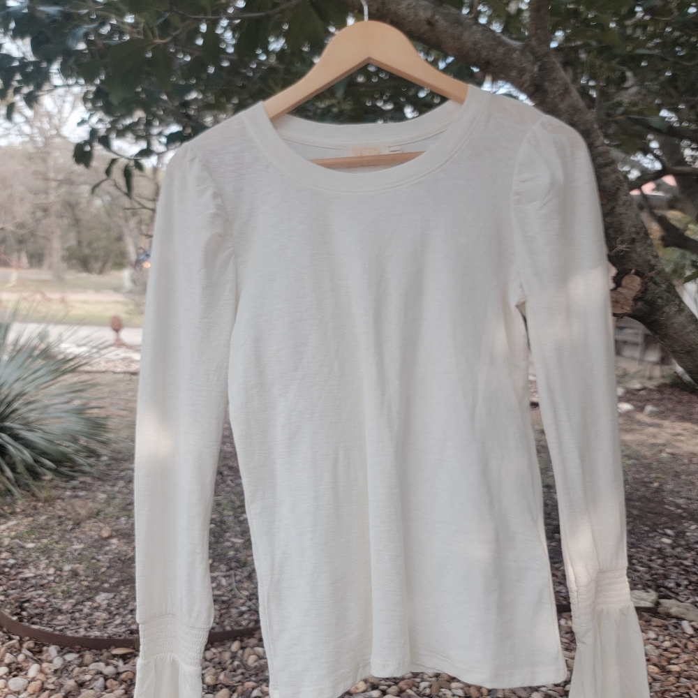 Nation LTD Pima Cotton Cream  White Long Sleeve Top Sz XS Like New - Picture 6 of 7
